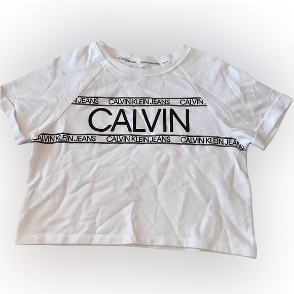 Calvin Klein Tops - CALVIN KLEIN WHITE LOGO SWEATER TEE SHIRT // SIZE SMALL🤍